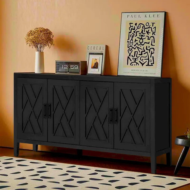 Madia a 4 ante in legno di abete, colore caffè/marrone/nero, stile rustico
