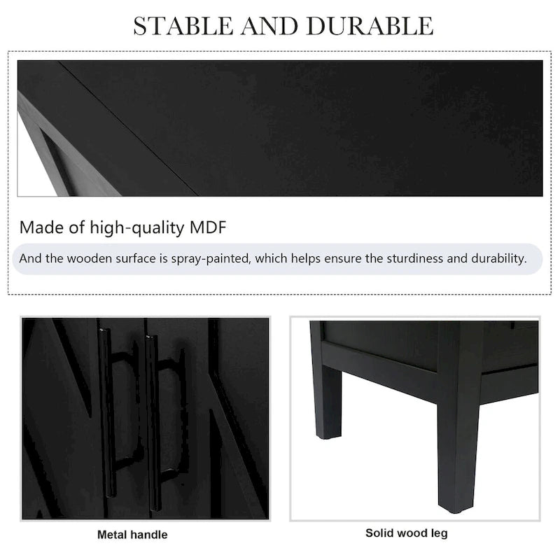 Madia a 4 ante in legno di abete, colore caffè/marrone/nero, stile rustico