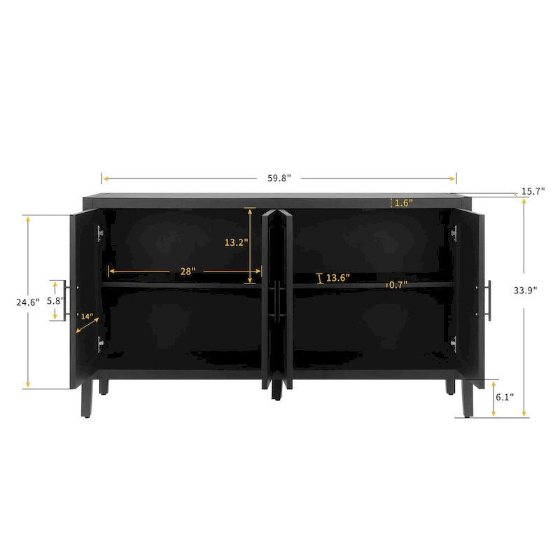 Madia a 4 ante in legno di abete, colore caffè/marrone/nero, stile rustico