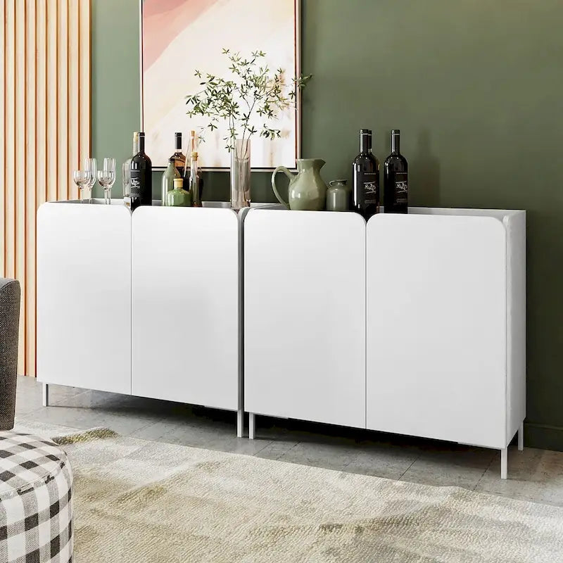 Mobiletto d'Appoggio Moderno di Metà Secolo, Bianco/Nero, Set da 2