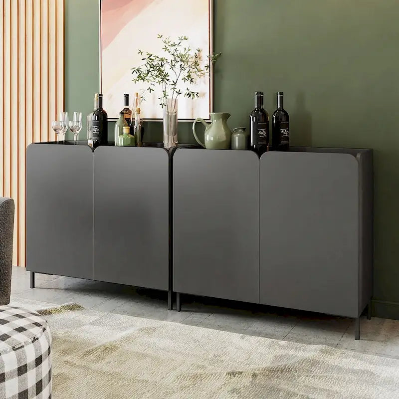 Mobiletto d'Appoggio Moderno di Metà Secolo, Bianco/Nero, Set da 2