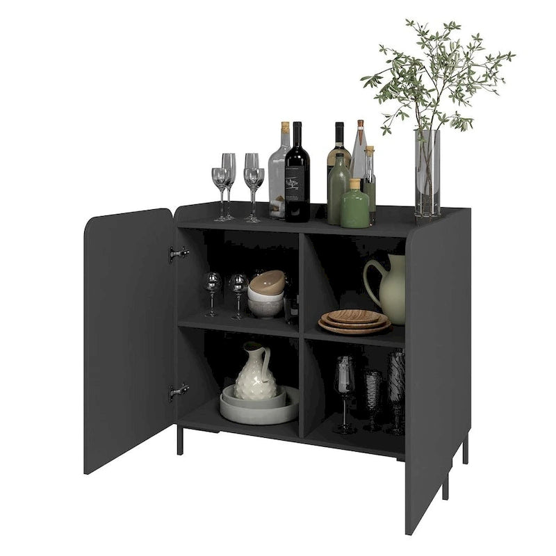 Mobiletto d'Appoggio Moderno di Metà Secolo, Bianco/Nero, Set da 2
