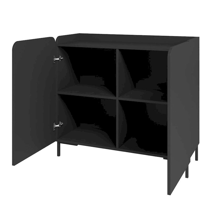 Mobiletto d'Appoggio Moderno di Metà Secolo, Bianco/Nero, Set da 2