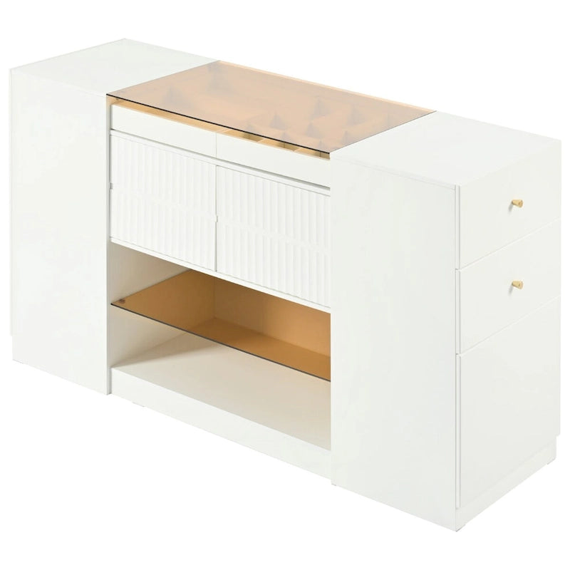 Cassettiera da Isola Bianca Crema con Piano in Vetro e 6 Cassetti, Montaggio per 2 Persone