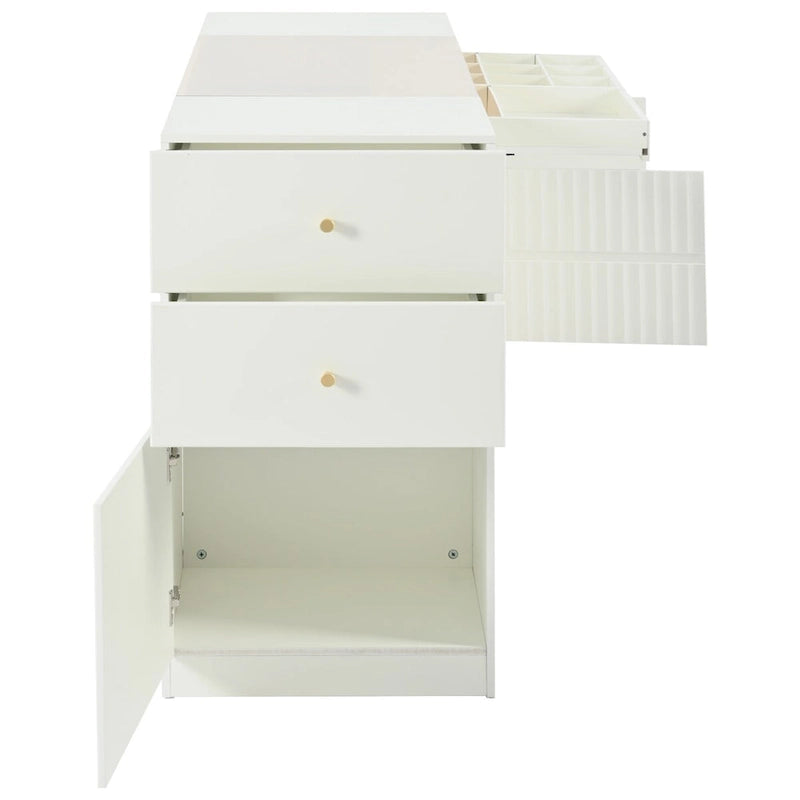Cassettiera da Isola Bianca Crema con Piano in Vetro e 6 Cassetti, Montaggio per 2 Persone