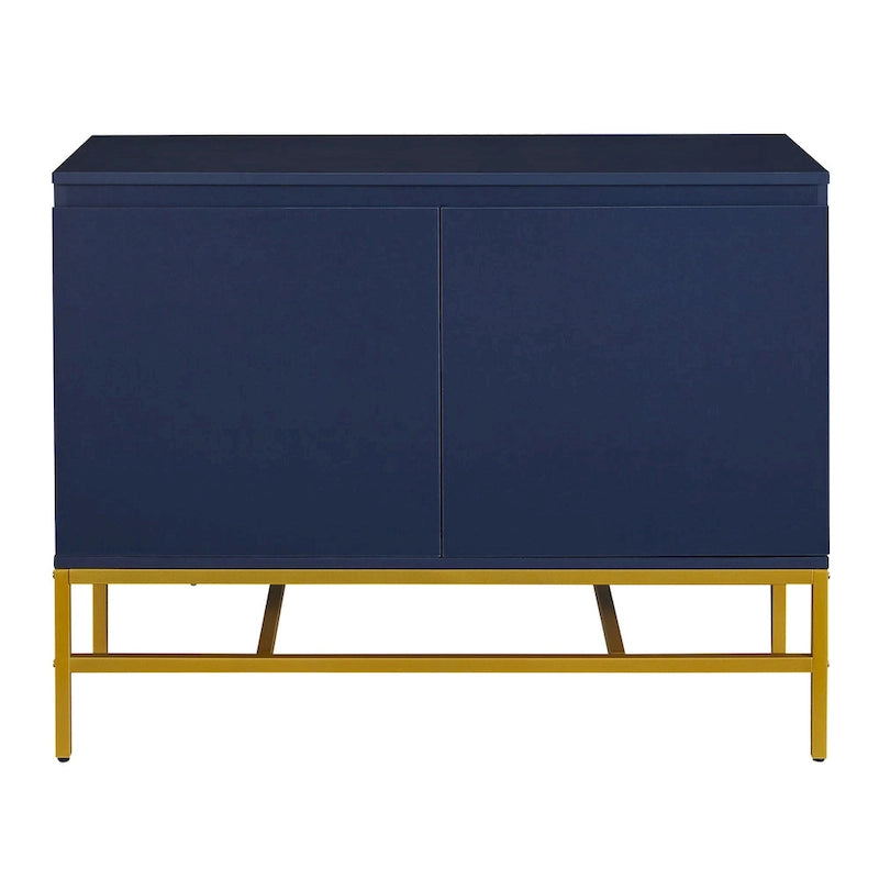 Madia a due ante blu navy/nera con gambe in metallo dorato, singola