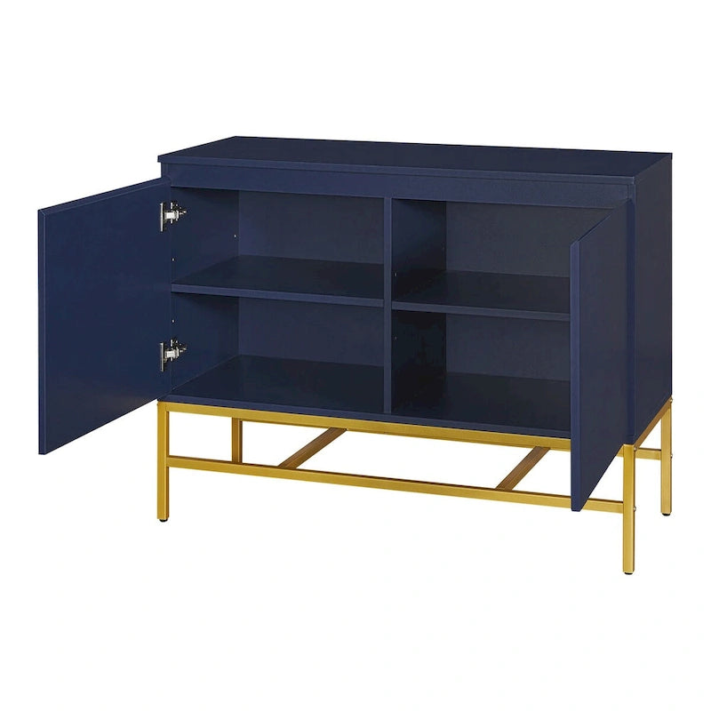Madia a due ante blu navy/nera con gambe in metallo dorato, singola