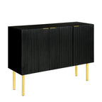 Credenza a 3 ante a righe bianche e nere con gambe dorate - 119.9L x 41.9W x 93H