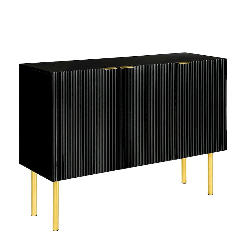 Credenza a 3 ante a righe bianche e nere con gambe dorate - 119.9L x 41.9W x 93H