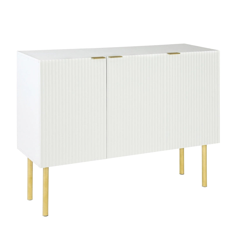 Credenza a 3 ante a righe bianche e nere con gambe dorate - 119.9L x 41.9W x 93H