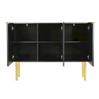 Credenza a 3 ante a righe bianche e nere con gambe dorate - 119.9L x 41.9W x 93H