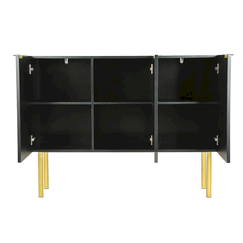 Credenza a 3 ante a righe bianche e nere con gambe dorate - 119.9L x 41.9W x 93H