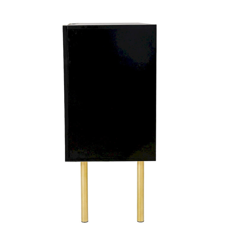 Credenza a 3 ante a righe bianche e nere con gambe dorate - 119.9L x 41.9W x 93H