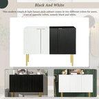 Credenza a 3 ante a righe bianche e nere con gambe dorate - 119.9L x 41.9W x 93H
