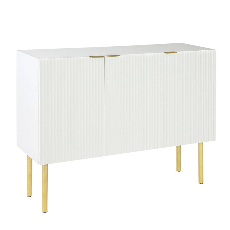 Credenza a 3 ante a righe bianche e nere con gambe dorate - 119.9L x 41.9W x 93H