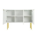 Credenza a 3 ante a righe bianche e nere con gambe dorate - 119.9L x 41.9W x 93H