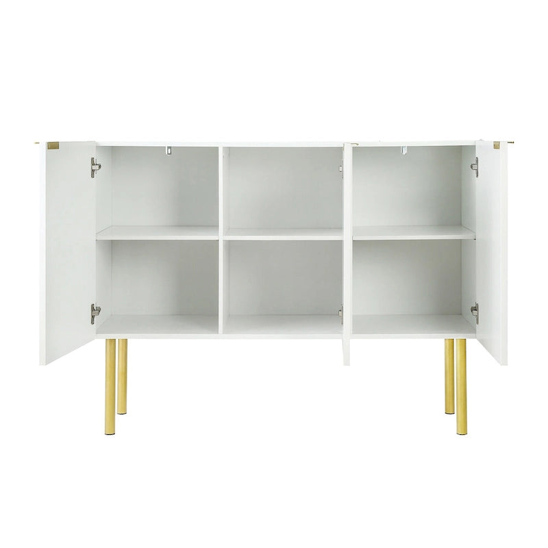 Credenza a 3 ante a righe bianche e nere con gambe dorate - 119.9L x 41.9W x 93H