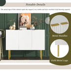 Credenza a 3 ante a righe bianche e nere con gambe dorate - 119.9L x 41.9W x 93H