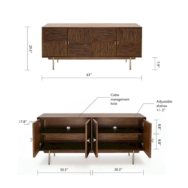 Madia in noce, acacia e rattan, stile Mid-Century