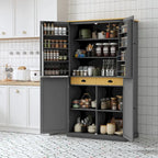 Dispensa da Cucina Autoportante a 4 Ante Grigia/Bianca/Crema con 2 Cassetti e Ripiani Regolabili