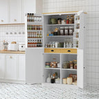 Dispensa da Cucina Autoportante a 4 Ante Grigia/Bianca/Crema con 2 Cassetti e Ripiani Regolabili