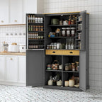 Dispensa da Cucina Autoportante a 4 Ante Grigia/Bianca/Crema con 2 Cassetti e Ripiani Regolabili