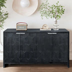 Armário aparador de madeira com 4 portas, estilo quinta, acabamento de madeira natural/preto antigo, para 1 espaço
