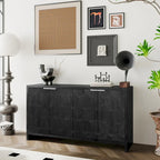 Armário aparador de madeira com 4 portas, estilo quinta, acabamento de madeira natural/preto antigo, para 1 espaço