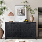 Armário aparador de madeira com 4 portas, estilo quinta, acabamento de madeira natural/preto antigo, para 1 espaço