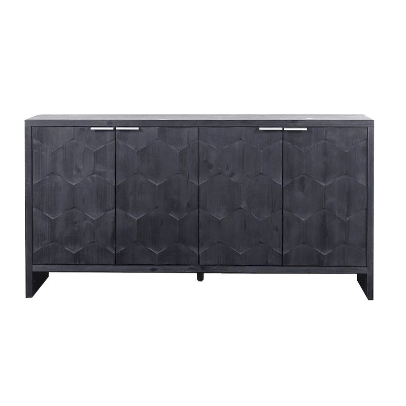Armário aparador de madeira com 4 portas, estilo quinta, acabamento de madeira natural/preto antigo, para 1 espaço