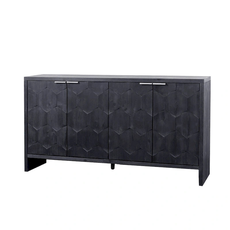 Armário aparador de madeira com 4 portas, estilo quinta, acabamento de madeira natural/preto antigo, para 1 espaço