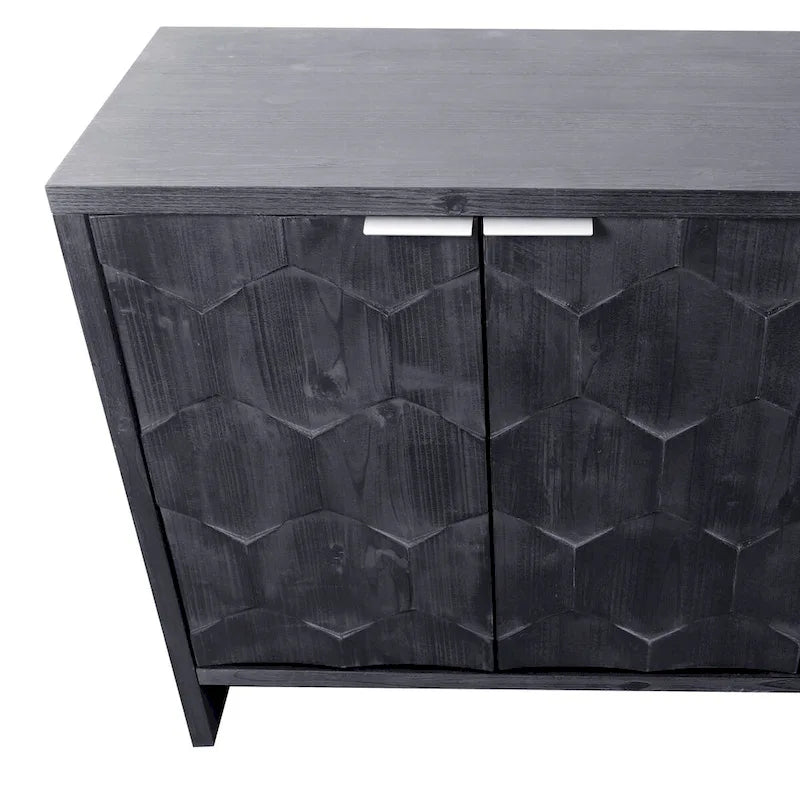 Armário aparador de madeira com 4 portas, estilo quinta, acabamento de madeira natural/preto antigo, para 1 espaço