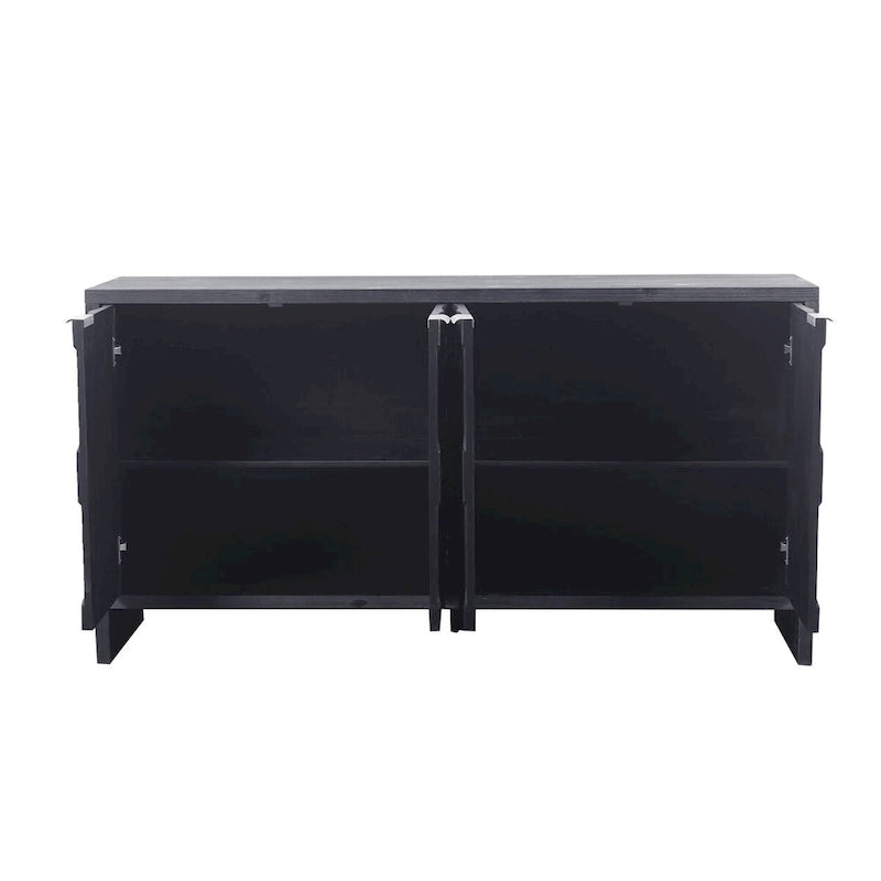 Armário aparador de madeira com 4 portas, estilo quinta, acabamento de madeira natural/preto antigo, para 1 espaço