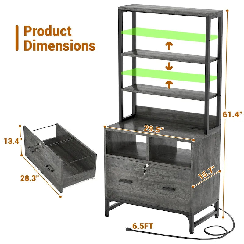 Credenza / Madia da fattoria grigia / nera con cassetti chiudibili a chiave e stazione USB – Ufficio domestico per 1 persona