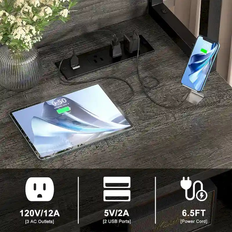 Credenza / Madia da fattoria grigia / nera con cassetti chiudibili a chiave e stazione USB – Ufficio domestico per 1 persona
