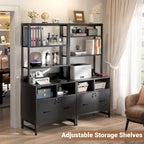 Credenza / Madia da fattoria grigia / nera con cassetti chiudibili a chiave e stazione USB – Ufficio domestico per 1 persona