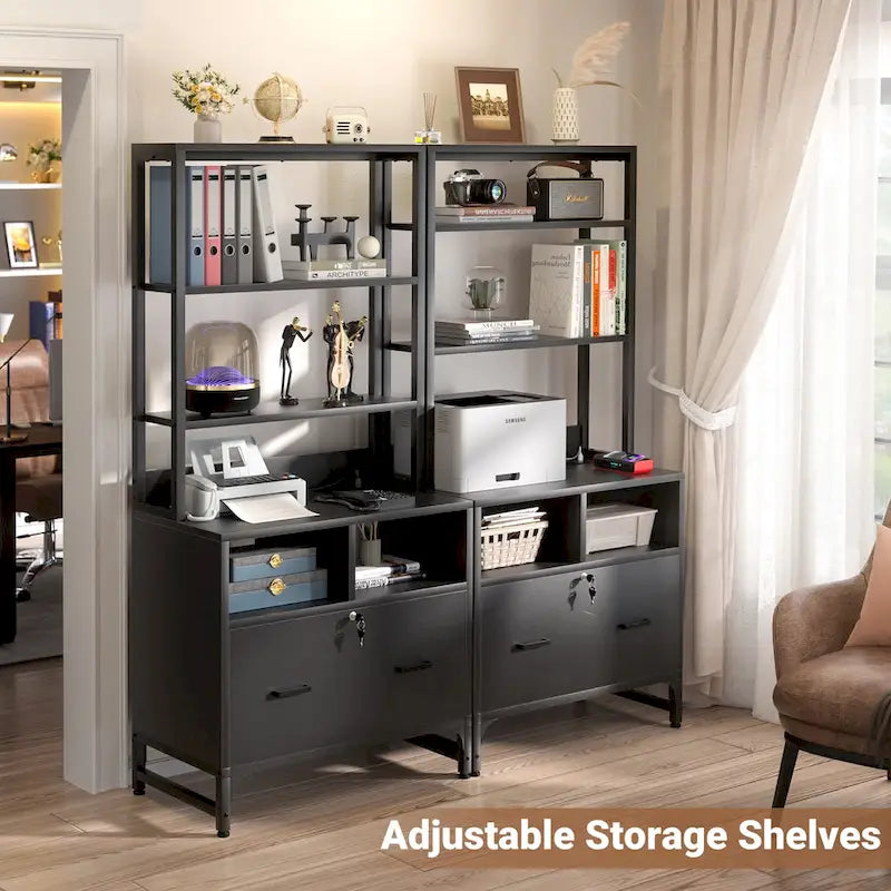 Credenza / Madia da fattoria grigia / nera con cassetti chiudibili a chiave e stazione USB – Ufficio domestico per 1 persona