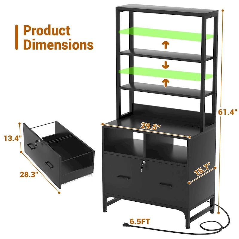 Credenza / Madia da fattoria grigia / nera con cassetti chiudibili a chiave e stazione USB – Ufficio domestico per 1 persona