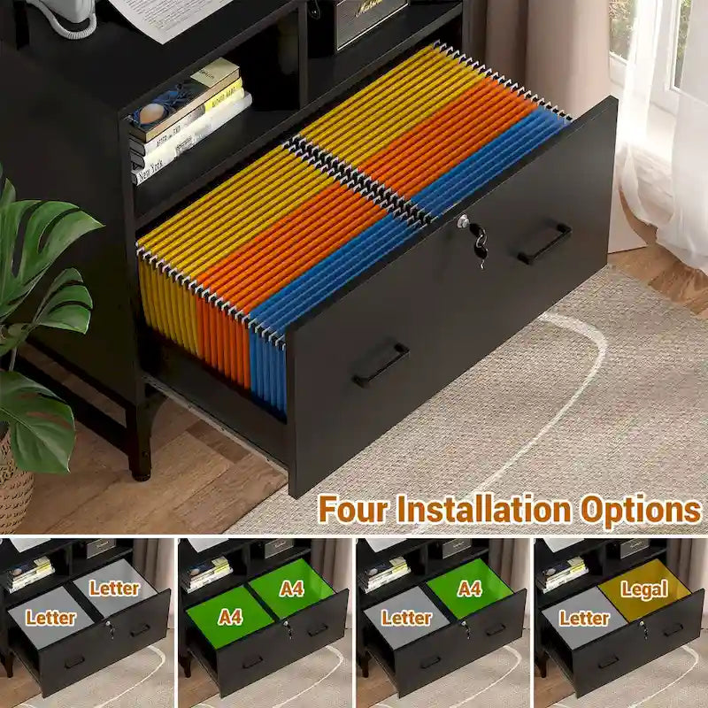 Credenza / Madia da fattoria grigia / nera con cassetti chiudibili a chiave e stazione USB – Ufficio domestico per 1 persona