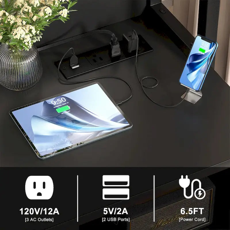 Credenza / Madia da fattoria grigia / nera con cassetti chiudibili a chiave e stazione USB – Ufficio domestico per 1 persona