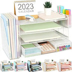 Organizzatore da scrivania in metallo a rete, Oro/Bianco/Nero/Rosa/Grigio, 4 ripiani, singolo
