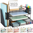 Organizzatore da scrivania in metallo a rete, Oro/Bianco/Nero/Rosa/Grigio, 4 ripiani, singolo