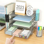 Organizzatore da scrivania in metallo a rete, Oro/Bianco/Nero/Rosa/Grigio, 4 ripiani, singolo