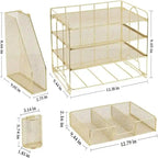 Organizzatore da scrivania in metallo a rete, Oro/Bianco/Nero/Rosa/Grigio, 4 ripiani, singolo