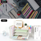 Organizzatore da scrivania in metallo a rete, Oro/Bianco/Nero/Rosa/Grigio, 4 ripiani, singolo