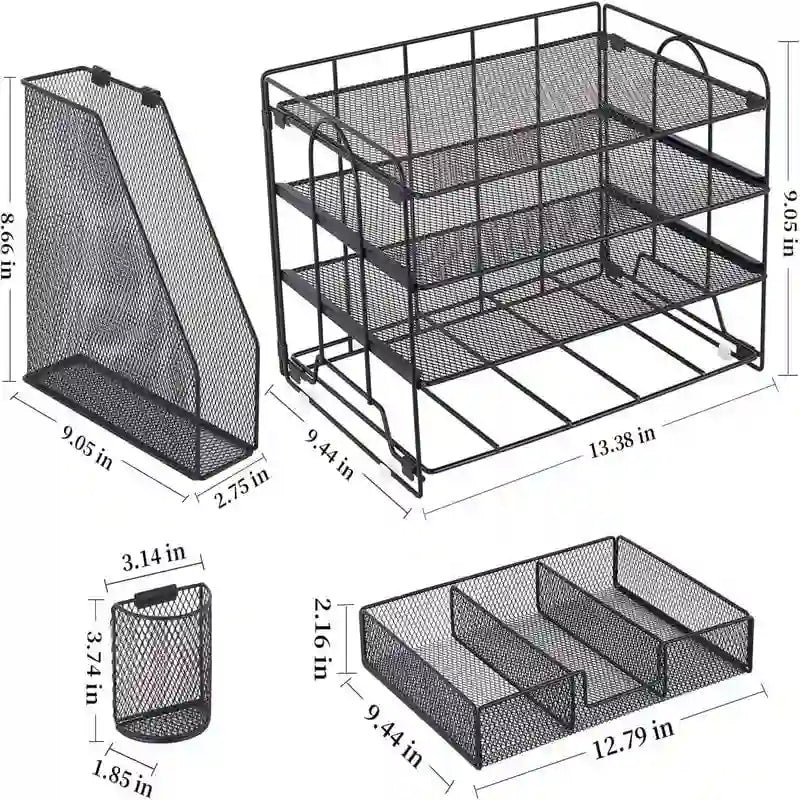 Organizzatore da scrivania in metallo a rete, Oro/Bianco/Nero/Rosa/Grigio, 4 ripiani, singolo