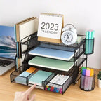 Organizzatore da scrivania in metallo a rete, Oro/Bianco/Nero/Rosa/Grigio, 4 ripiani, singolo