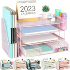 Organizzatore da scrivania in metallo a rete, Oro/Bianco/Nero/Rosa/Grigio, 4 ripiani, singolo