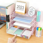 Organizzatore da scrivania in metallo a rete, Oro/Bianco/Nero/Rosa/Grigio, 4 ripiani, singolo
