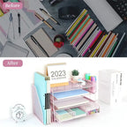 Organizzatore da scrivania in metallo a rete, Oro/Bianco/Nero/Rosa/Grigio, 4 ripiani, singolo